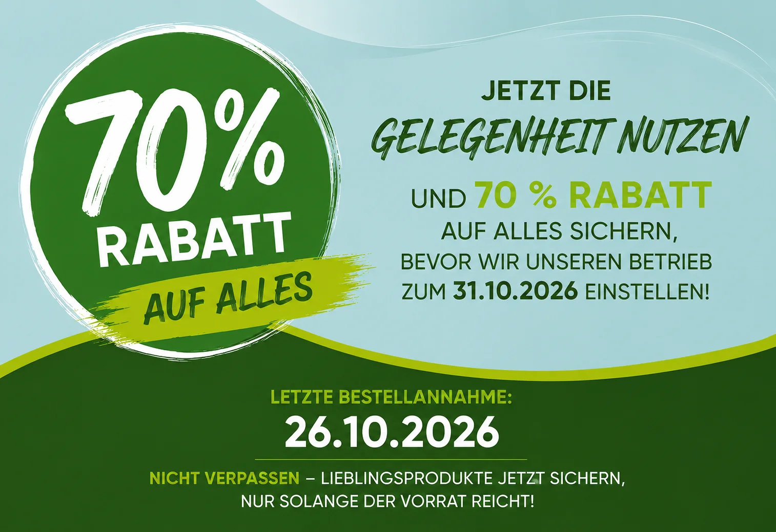 Sichern Sie&nbsp; sich jetzt Ihre Lieblingsprodukte zum Vorteilspreis und profitiert von 70 % Rabatt &ndash; nur bis zum 26.10.2026! Schnell sein lohnt sich, solange der Vorrat reicht.